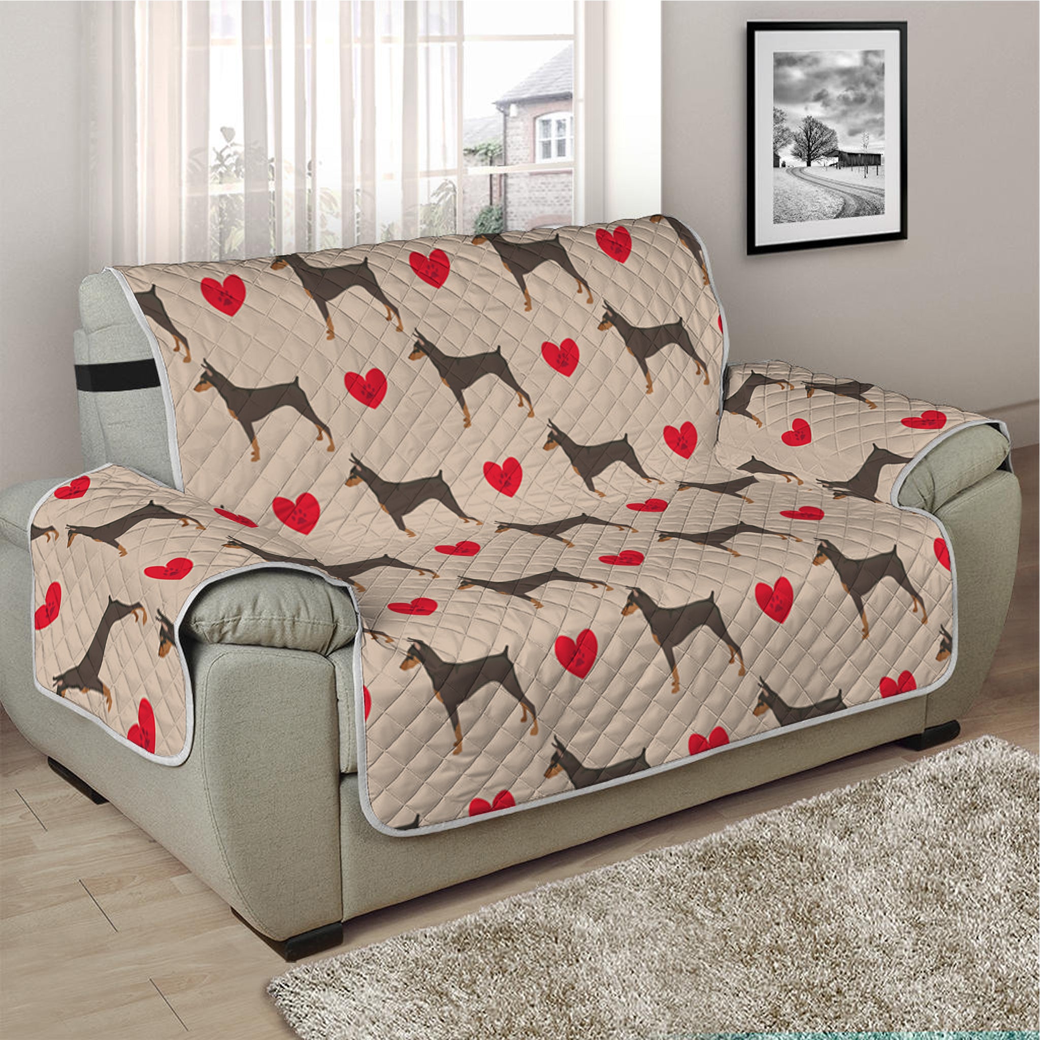 Love Dobermann Pattern Print Half Sofa Protector