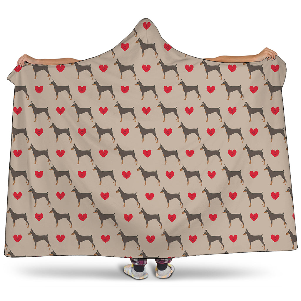 Love Dobermann Pattern Print Hooded Blanket