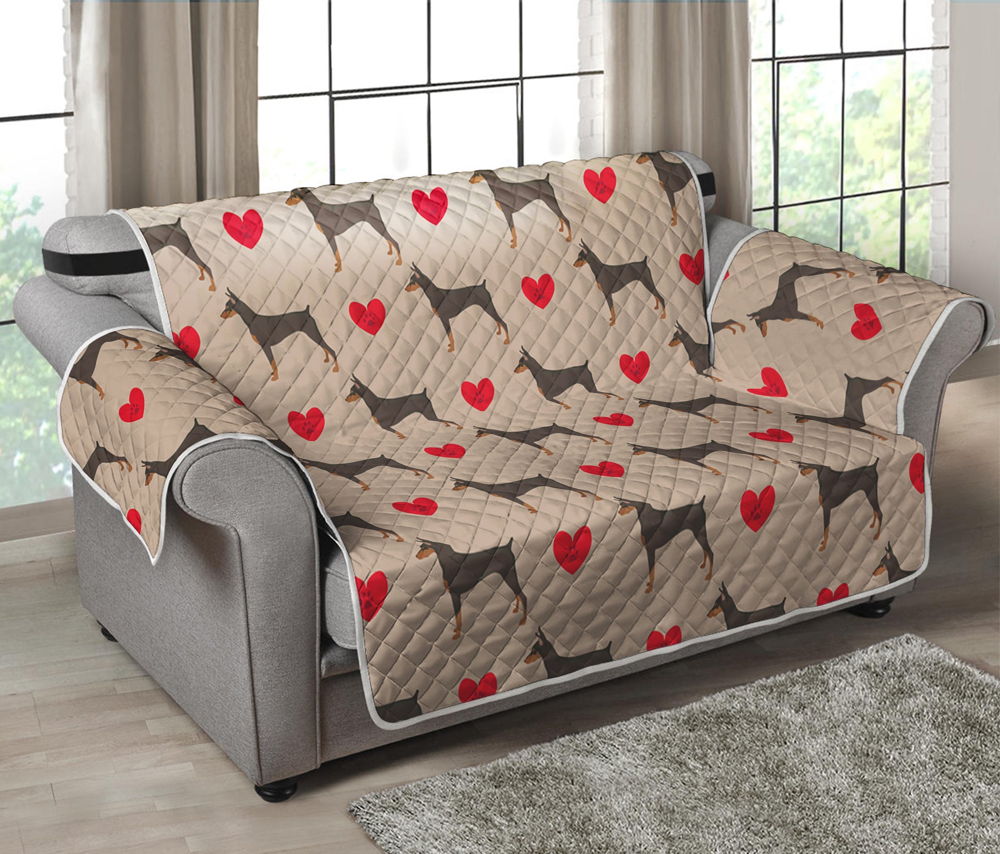 Love Dobermann Pattern Print Loveseat Protector