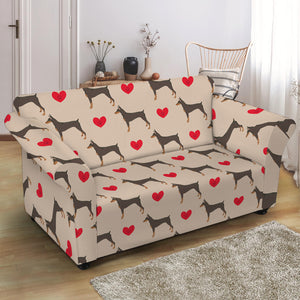 Love Dobermann Pattern Print Loveseat Slipcover