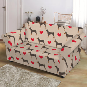 Love Dobermann Pattern Print Loveseat Slipcover