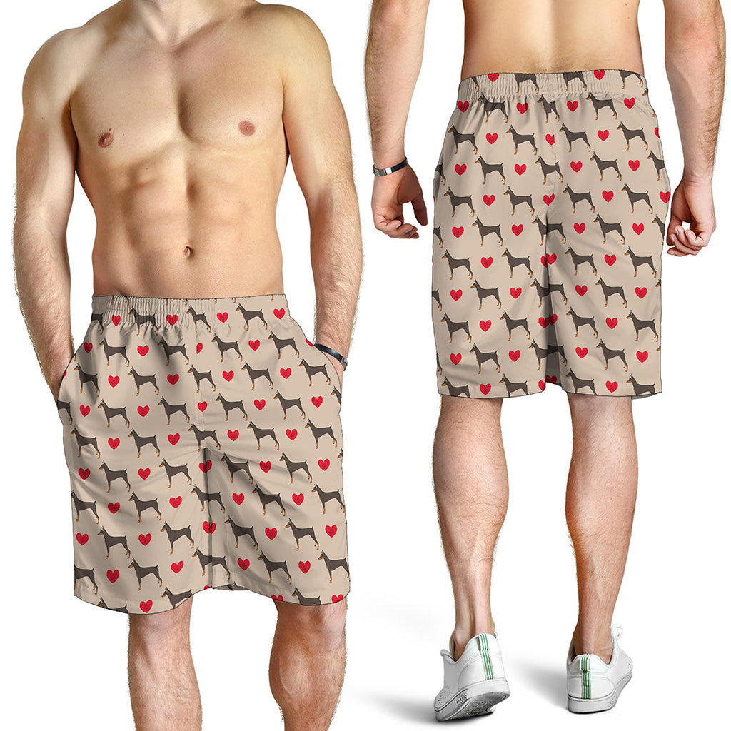 Love Dobermann Pattern Print Men's Shorts