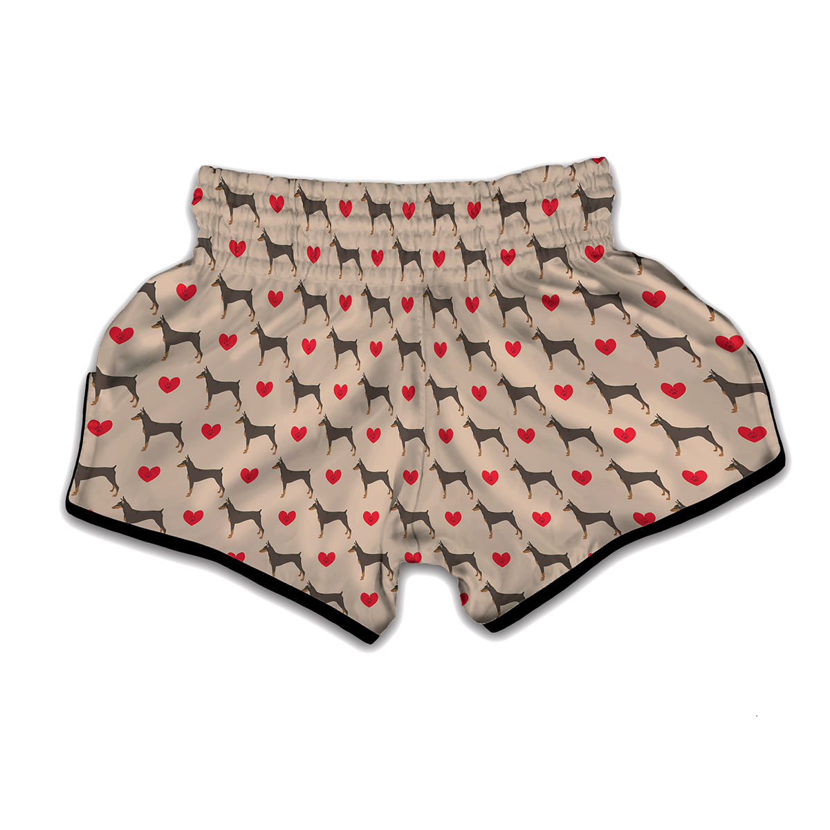 Love Dobermann Pattern Print Muay Thai Boxing Shorts