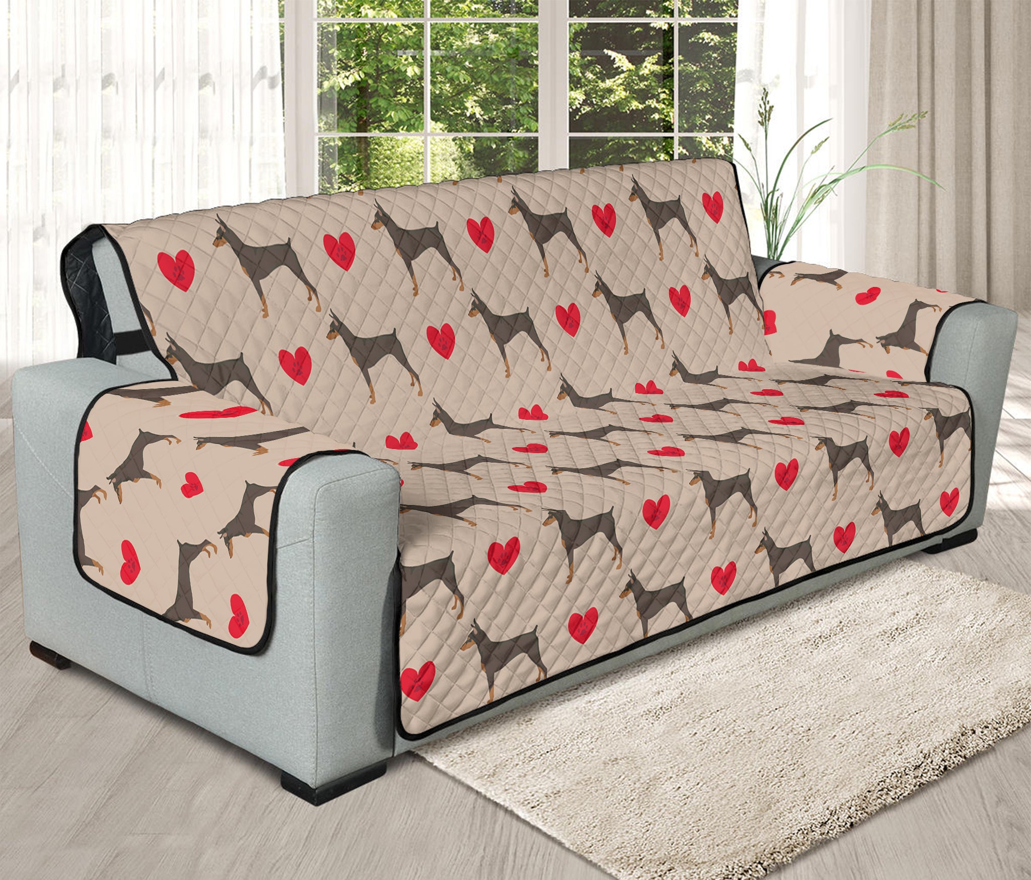 Love Dobermann Pattern Print Oversized Sofa Protector