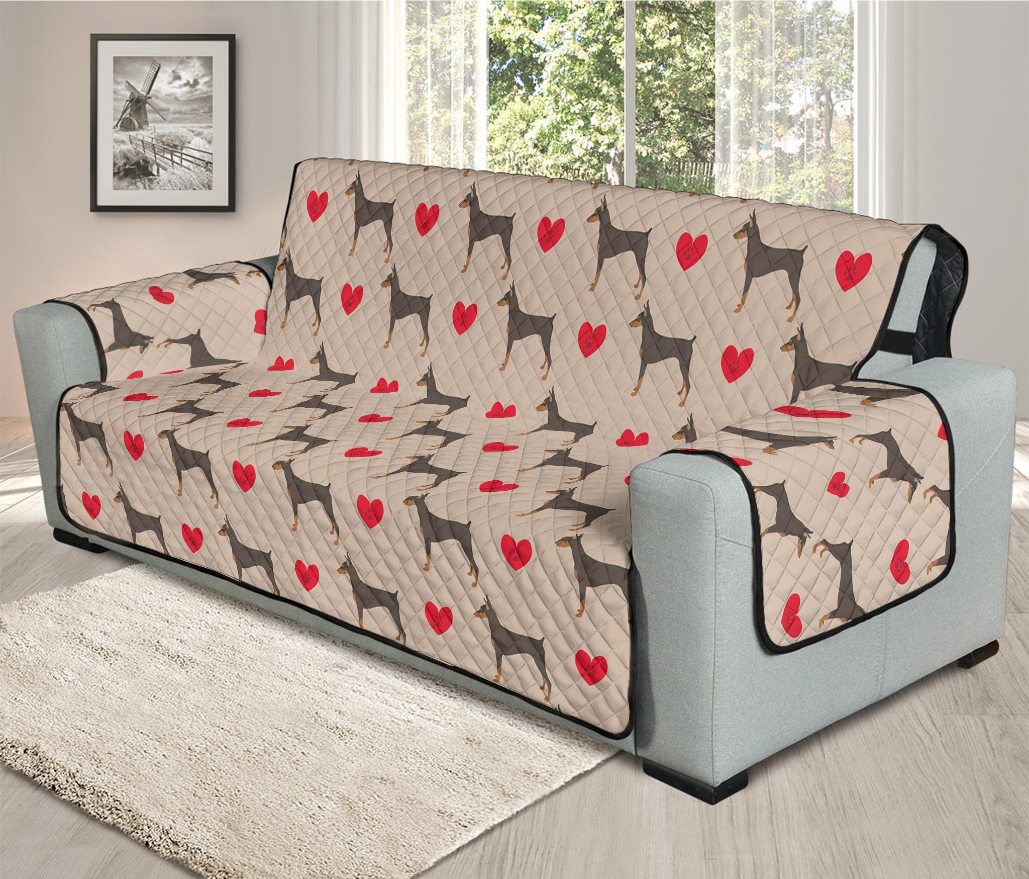 Love Dobermann Pattern Print Oversized Sofa Protector