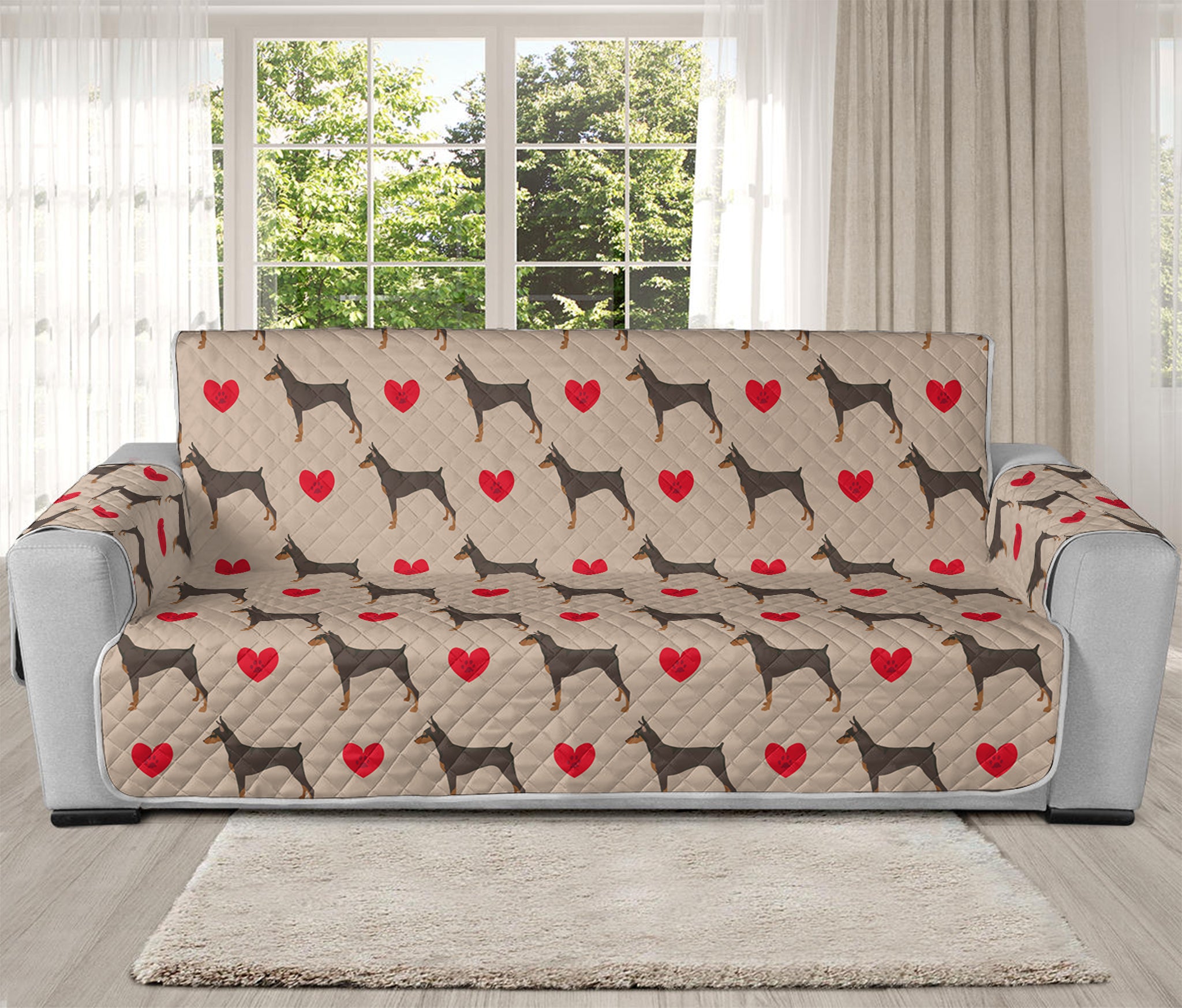 Love Dobermann Pattern Print Oversized Sofa Protector