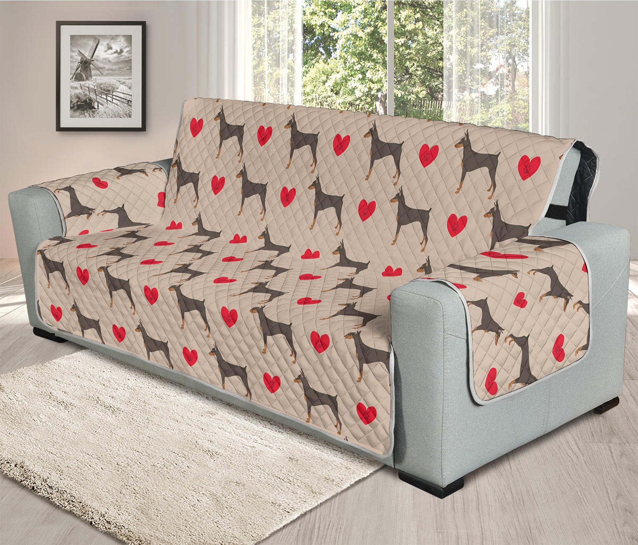 Love Dobermann Pattern Print Oversized Sofa Protector