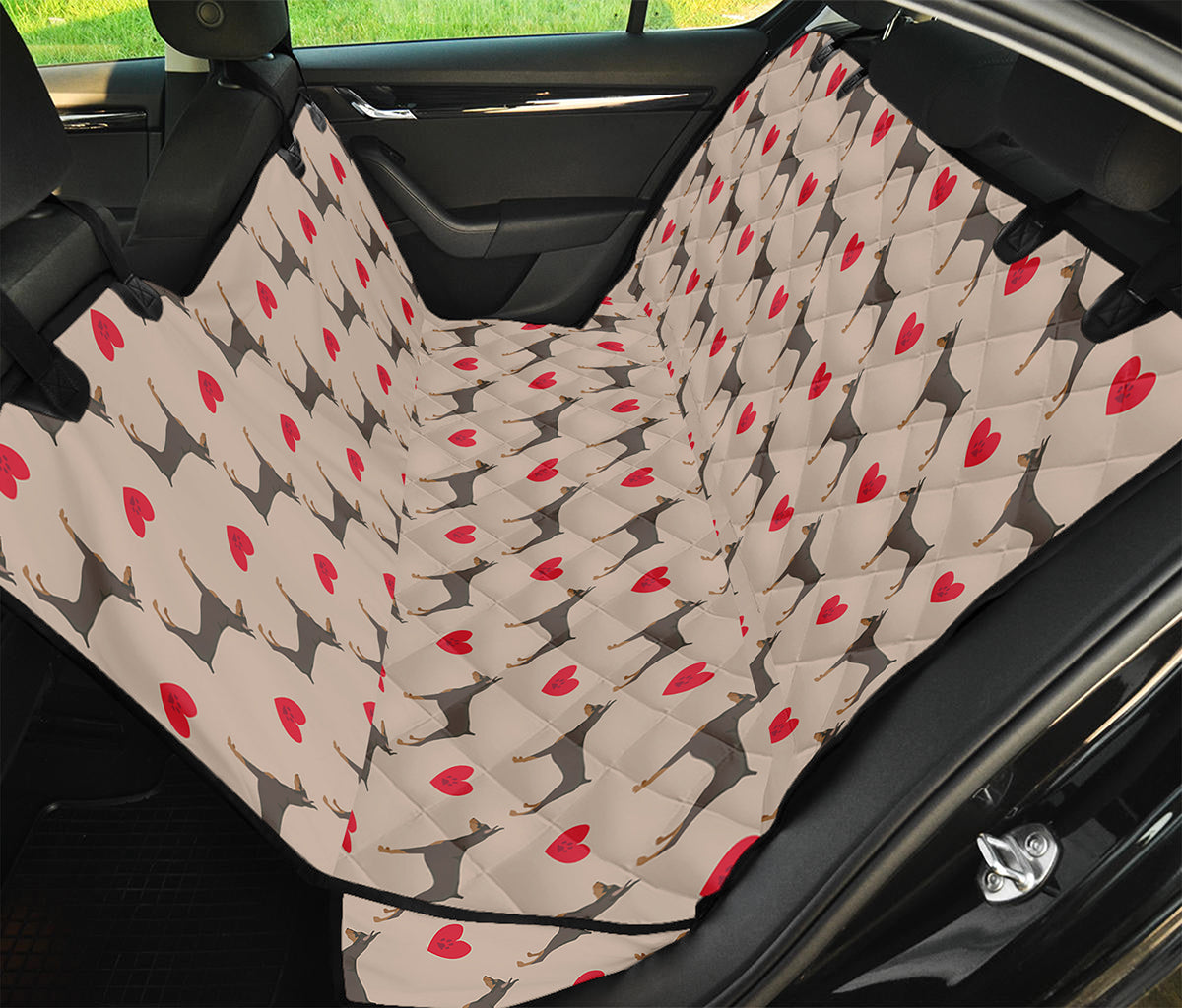 Love Dobermann Pattern Print Pet Car Back Seat Cover