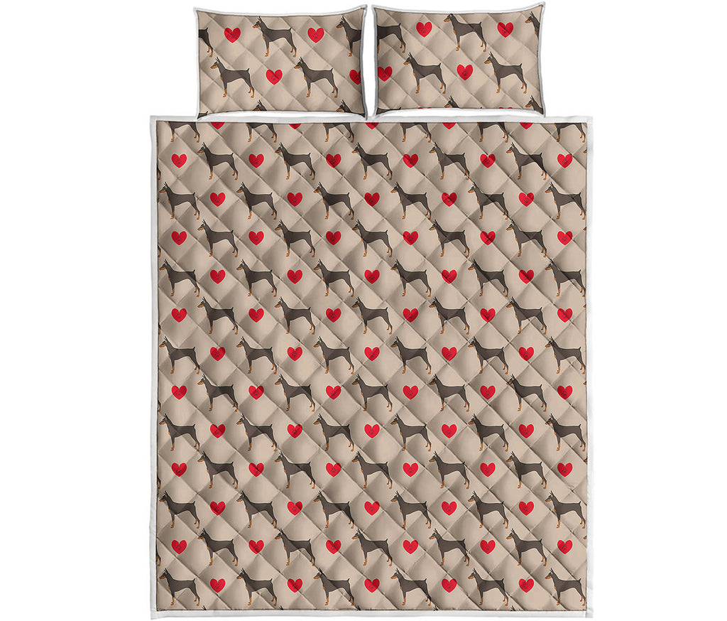 Love Dobermann Pattern Print Quilt Bed Set