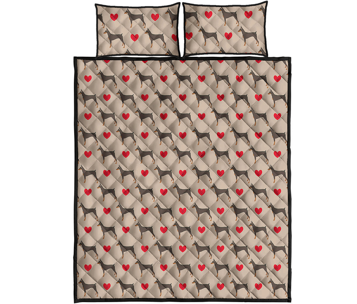 Love Dobermann Pattern Print Quilt Bed Set