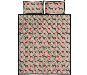 Love Dobermann Pattern Print Quilt Bed Set