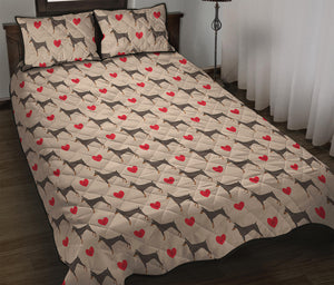 Love Dobermann Pattern Print Quilt Bed Set