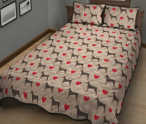 Love Dobermann Pattern Print Quilt Bed Set