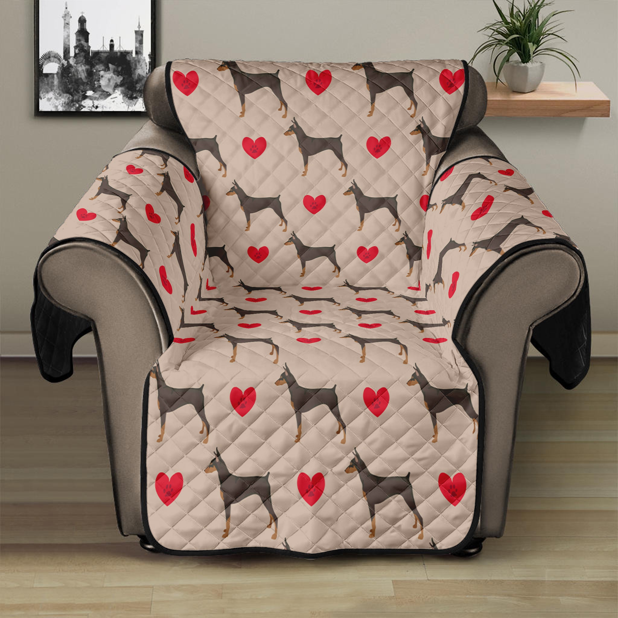 Love Dobermann Pattern Print Recliner Protector