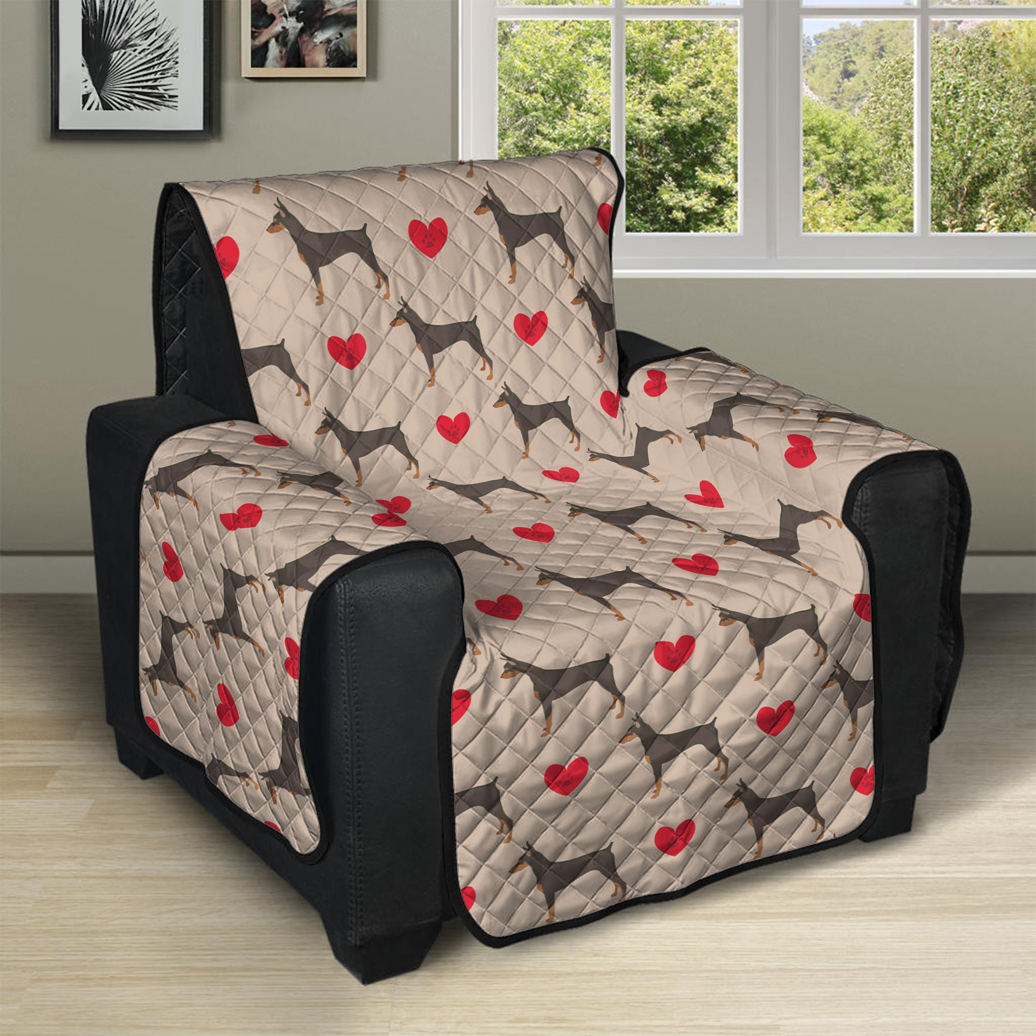 Love Dobermann Pattern Print Recliner Protector