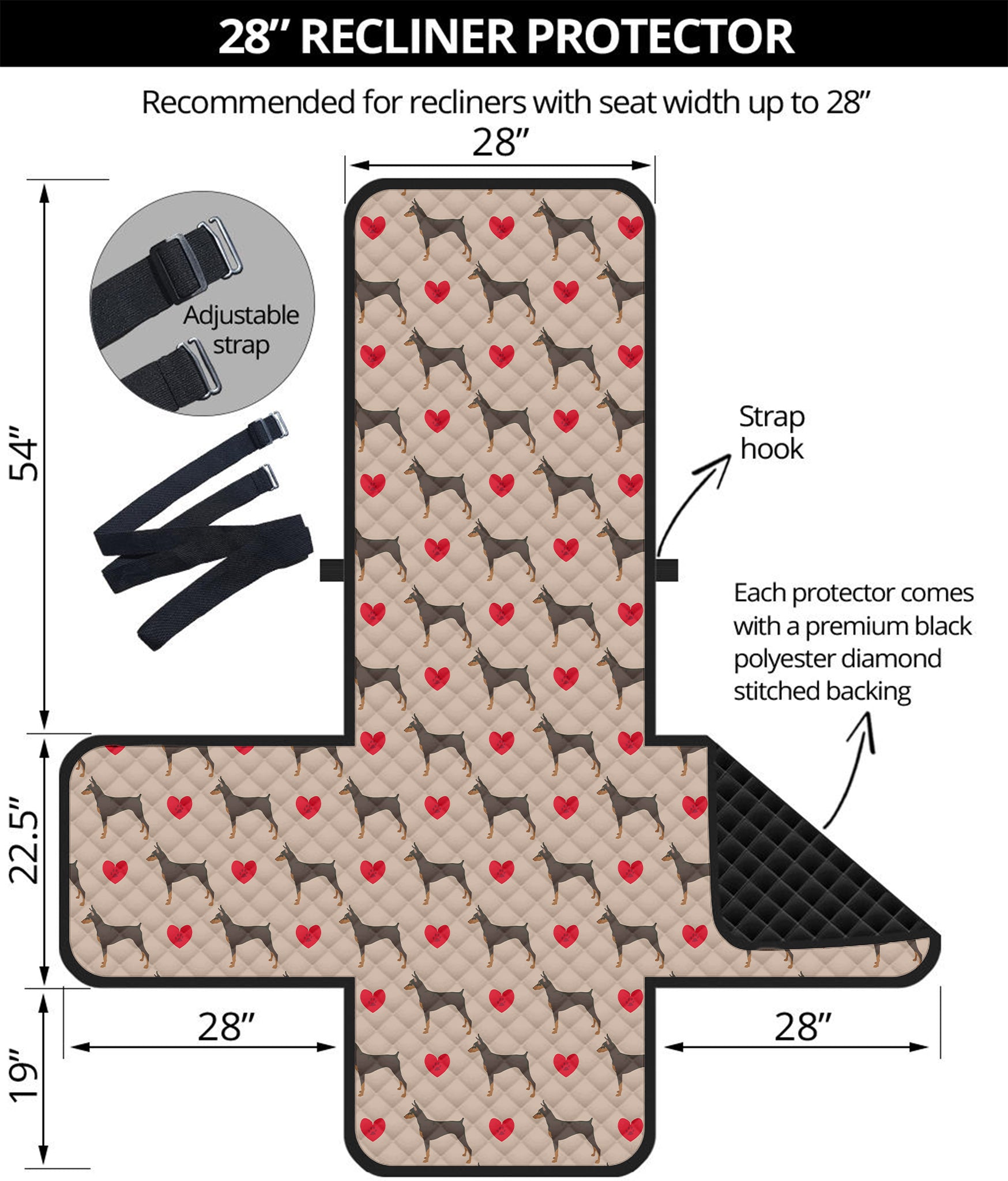 Love Dobermann Pattern Print Recliner Protector