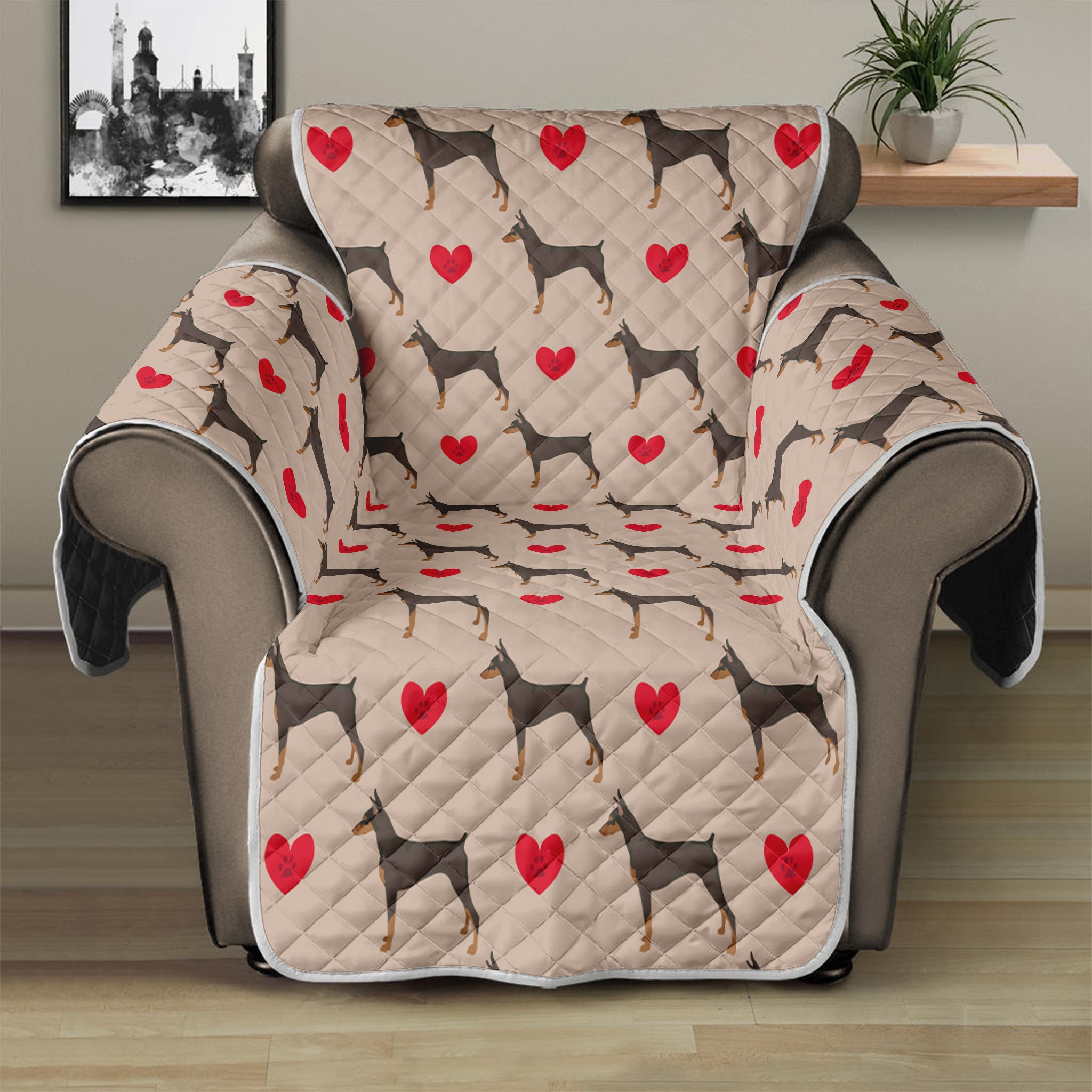 Love Dobermann Pattern Print Recliner Protector