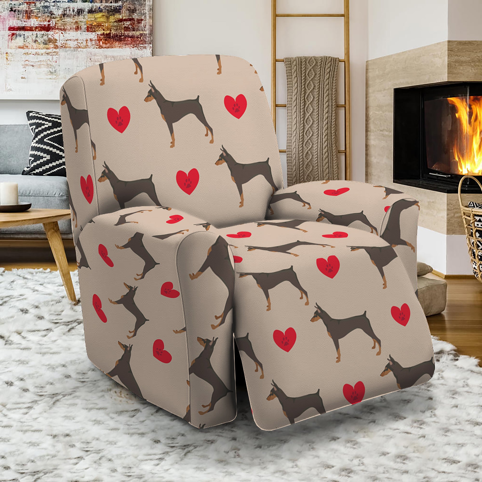 Love Dobermann Pattern Print Recliner Slipcover