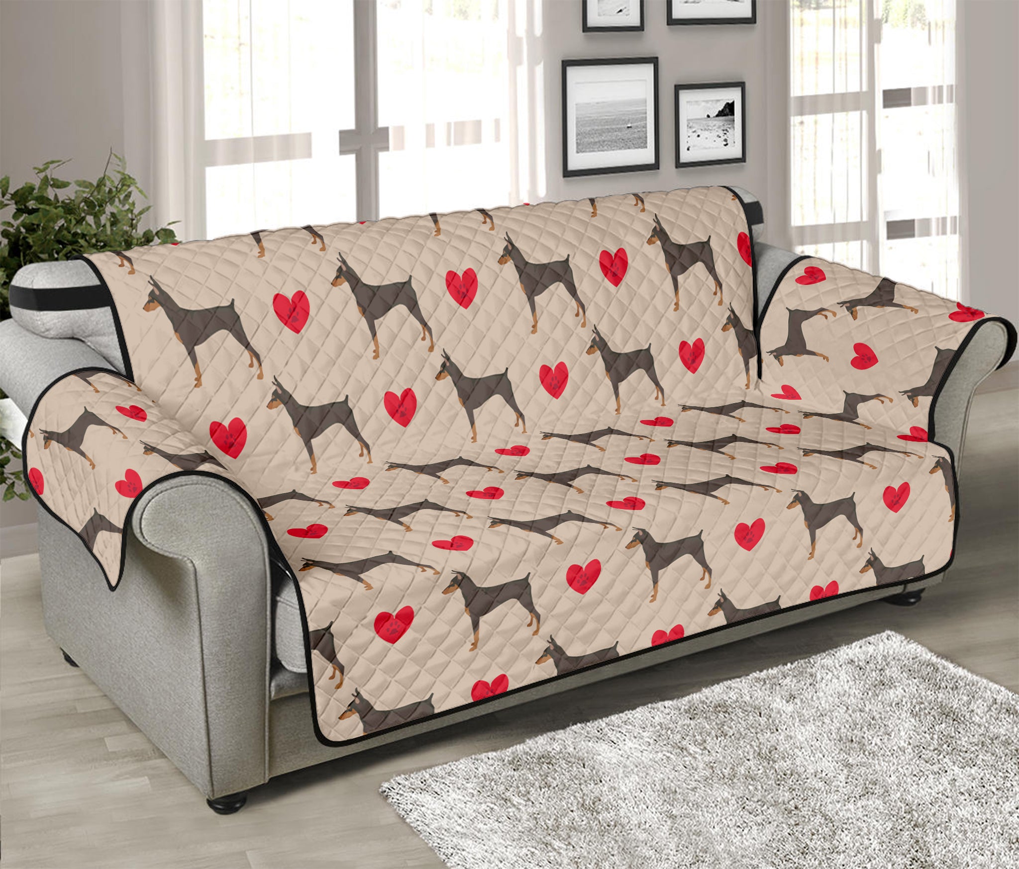 Love Dobermann Pattern Print Sofa Protector