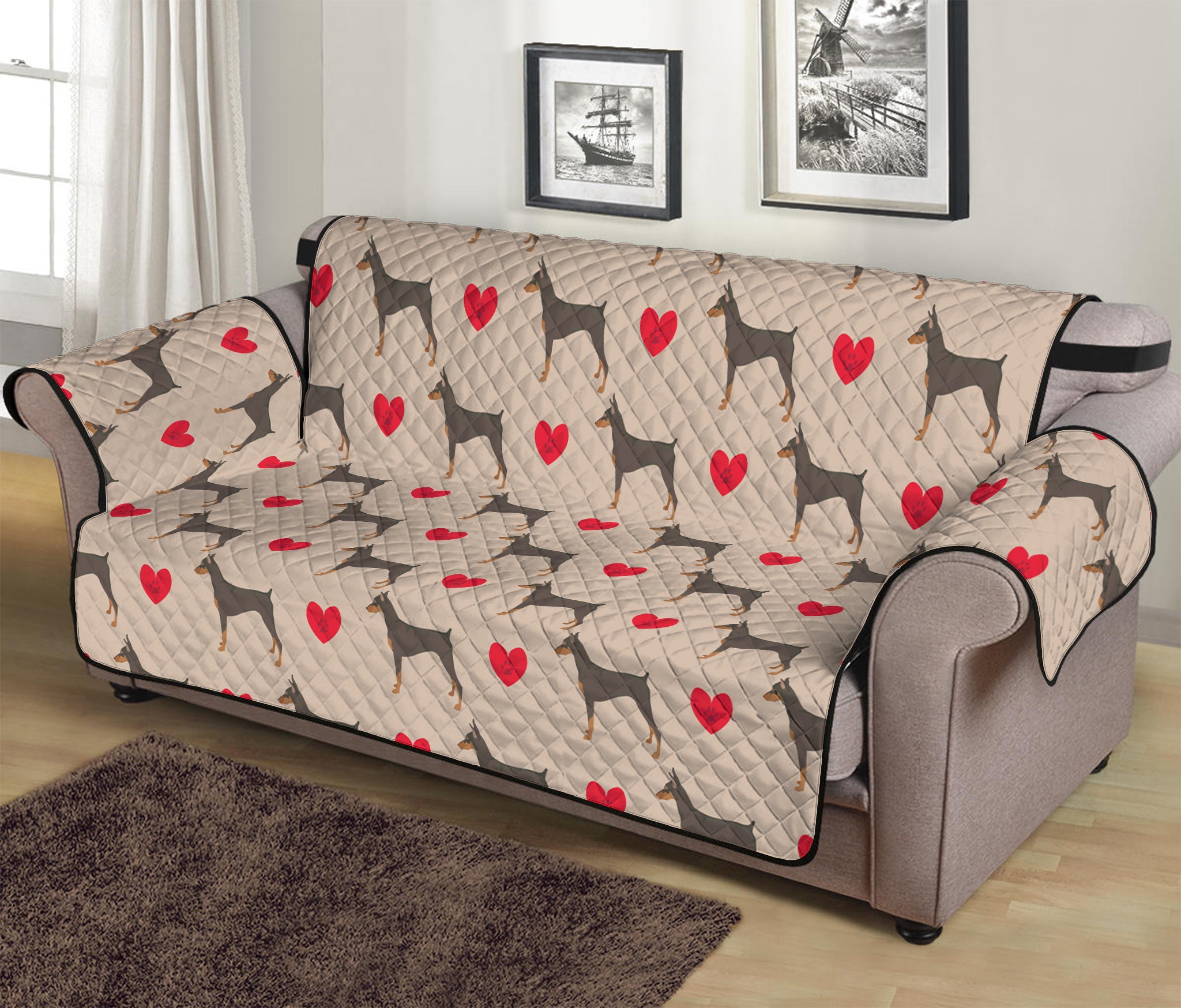 Love Dobermann Pattern Print Sofa Protector