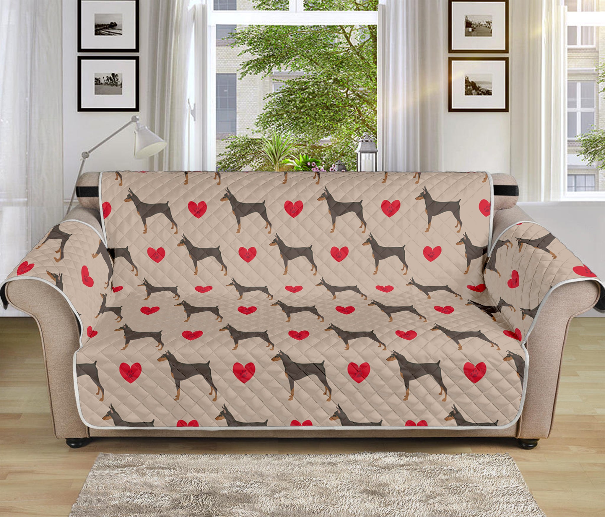 Love Dobermann Pattern Print Sofa Protector