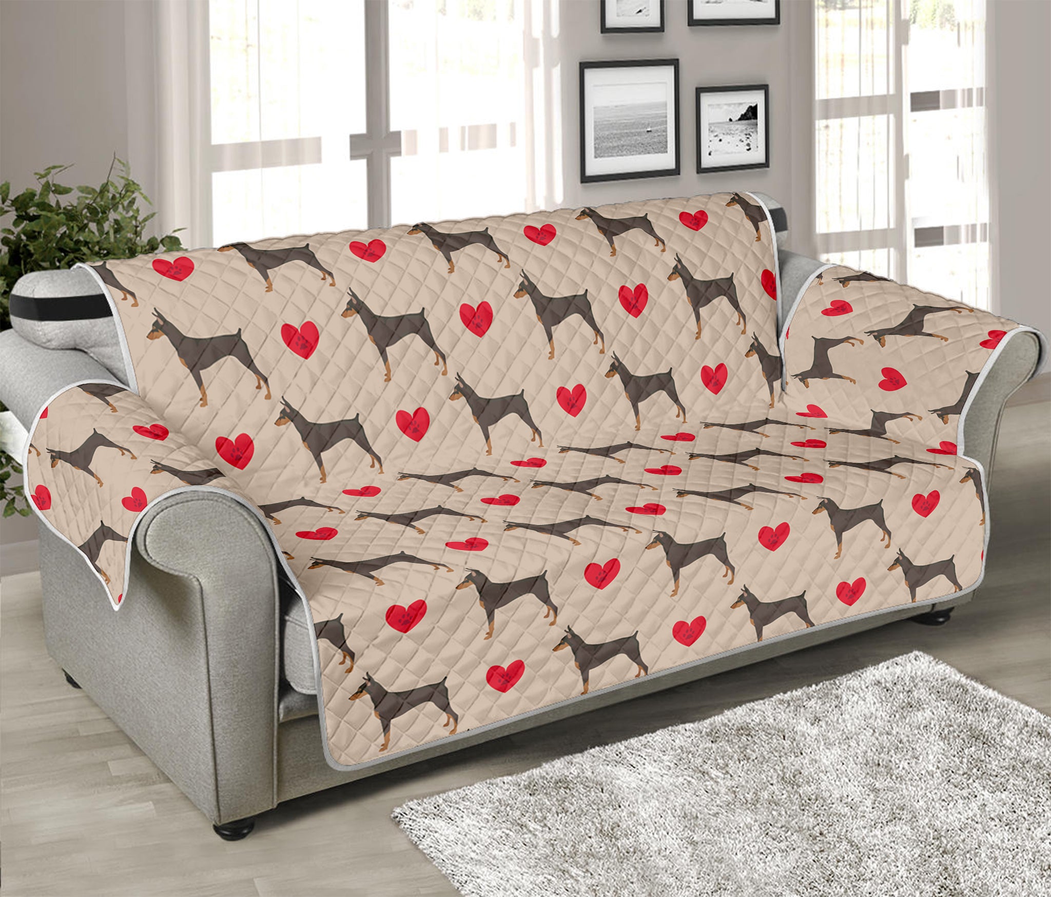 Love Dobermann Pattern Print Sofa Protector