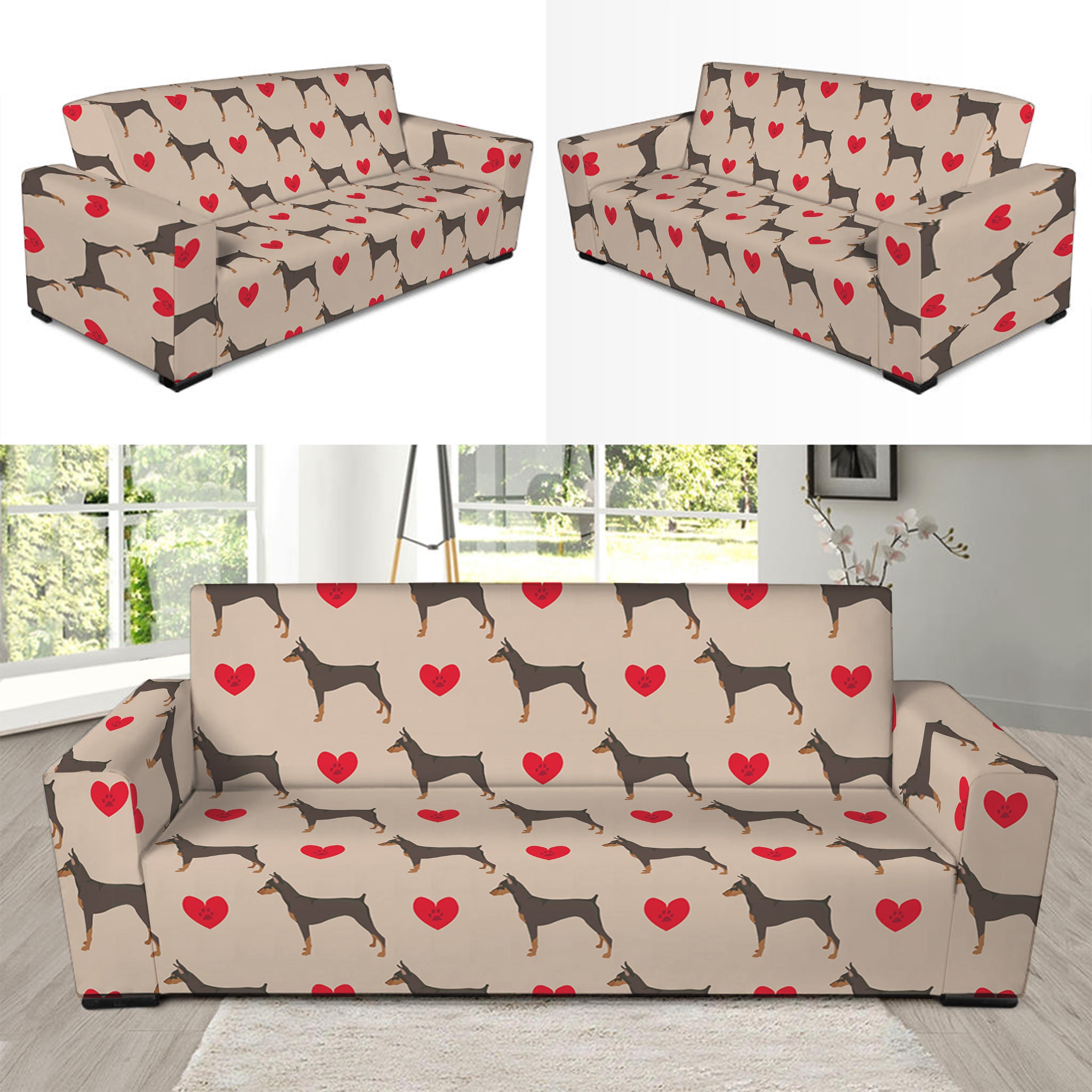 Love Dobermann Pattern Print Sofa Slipcover