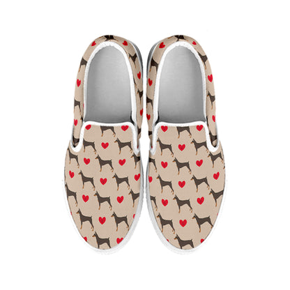 Love Dobermann Pattern Print White Slip On Shoes