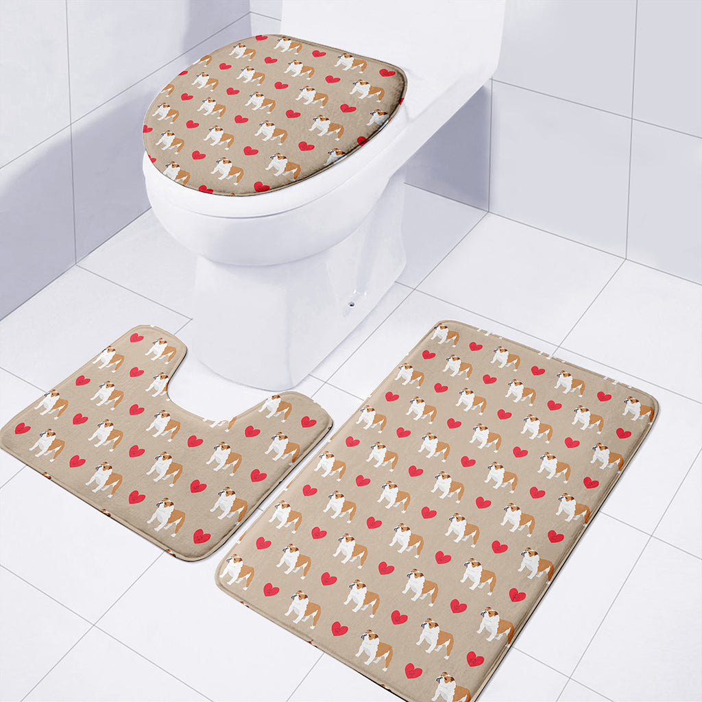 Love English Bulldog Pattern Print 3 Piece Bath Mat Set