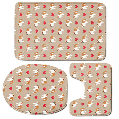 Love English Bulldog Pattern Print 3 Piece Bath Mat Set
