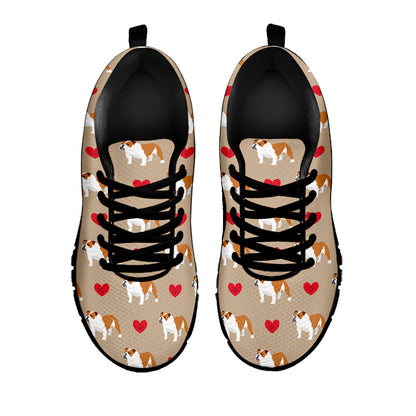 Love English Bulldog Pattern Print Black Sneakers