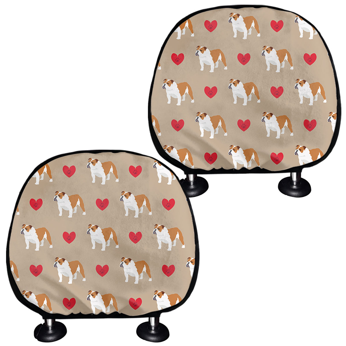Love English Bulldog Pattern Print Car Headrest Covers