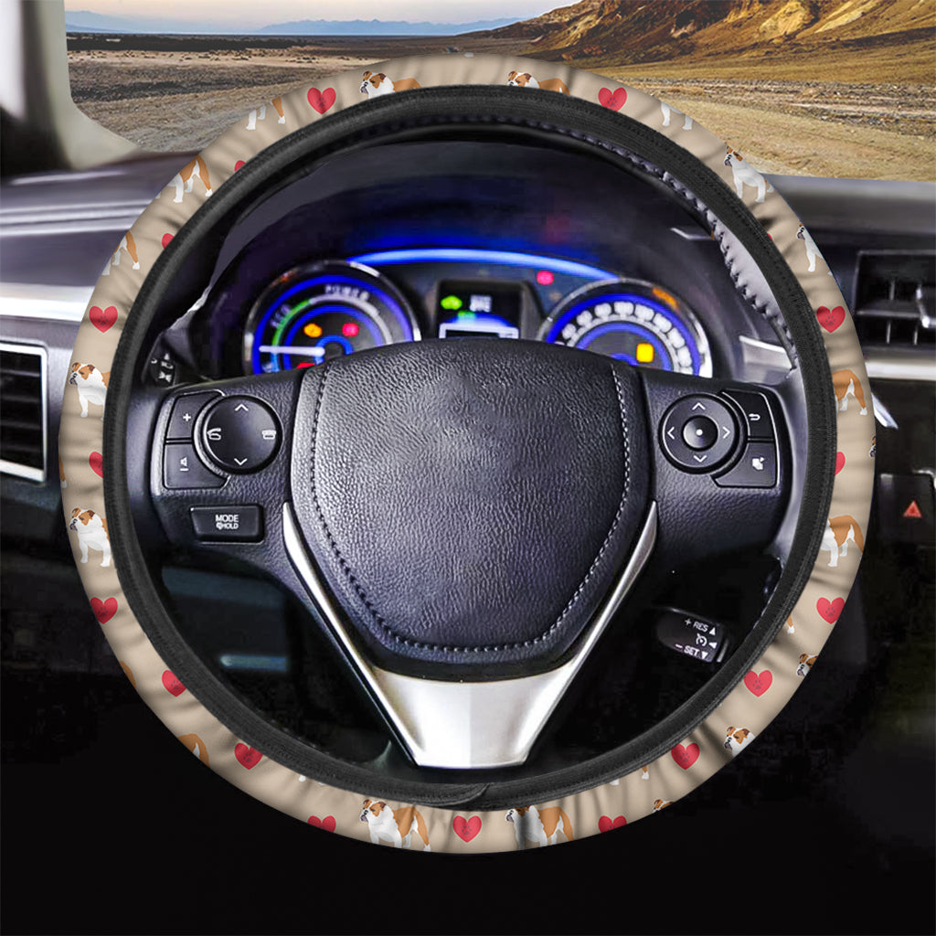 Love English Bulldog Pattern Print Car Steering Wheel Cover