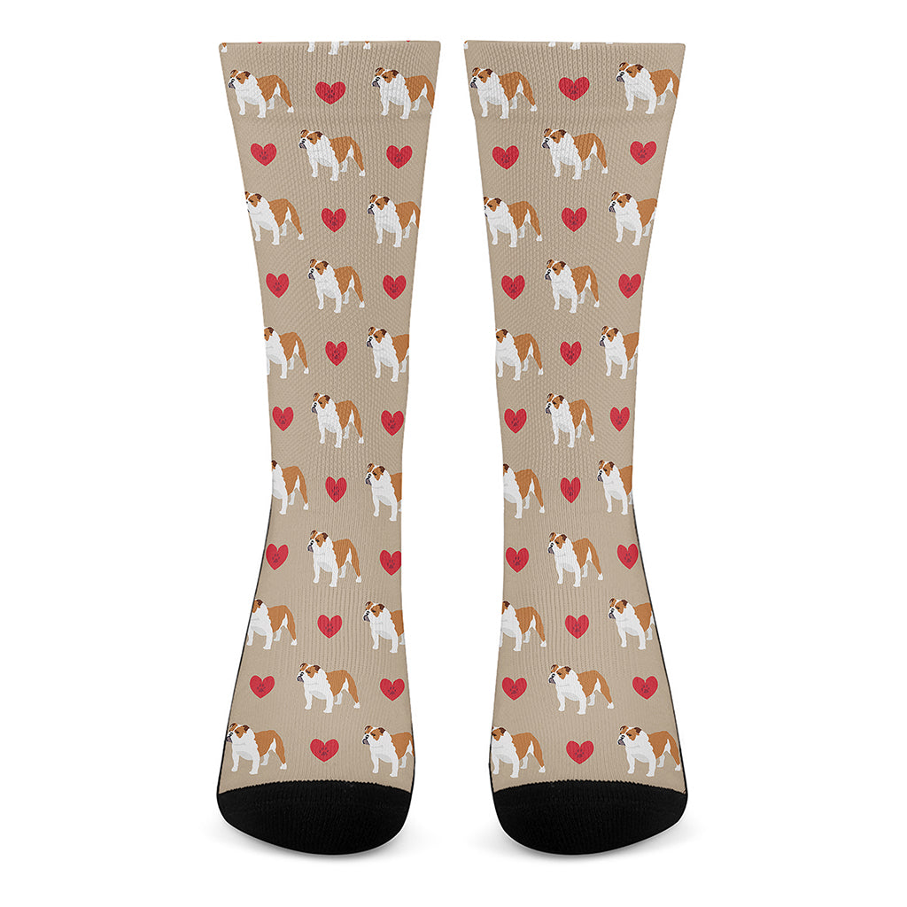 Love English Bulldog Pattern Print Crew Socks