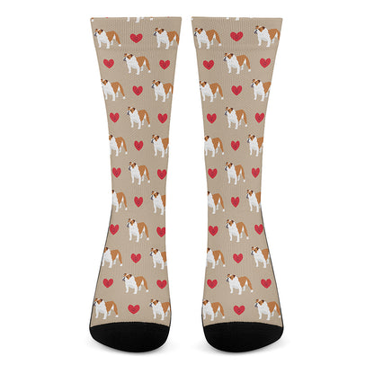 Love English Bulldog Pattern Print Crew Socks