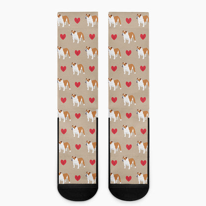 Love English Bulldog Pattern Print Crew Socks