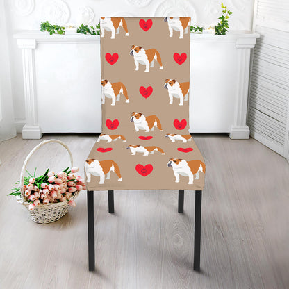 Love English Bulldog Pattern Print Dining Chair Slipcover