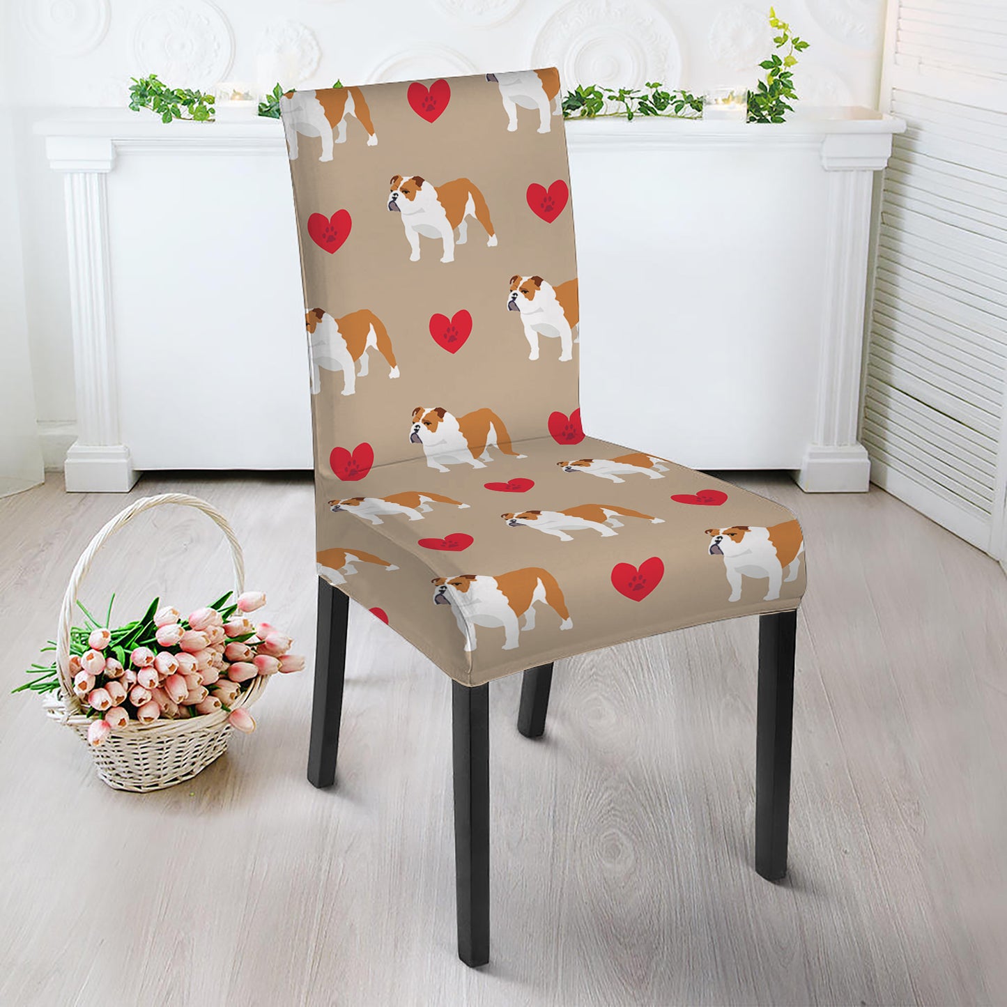 Love English Bulldog Pattern Print Dining Chair Slipcover