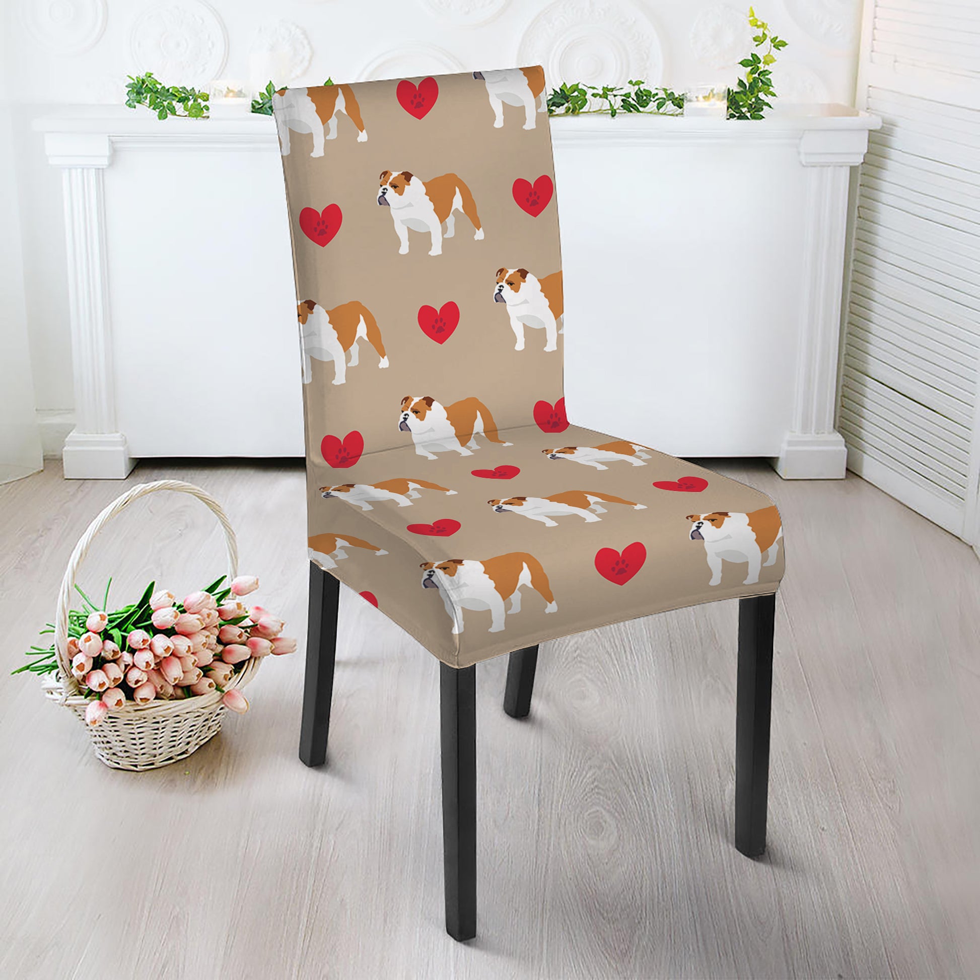 Love English Bulldog Pattern Print Dining Chair Slipcover