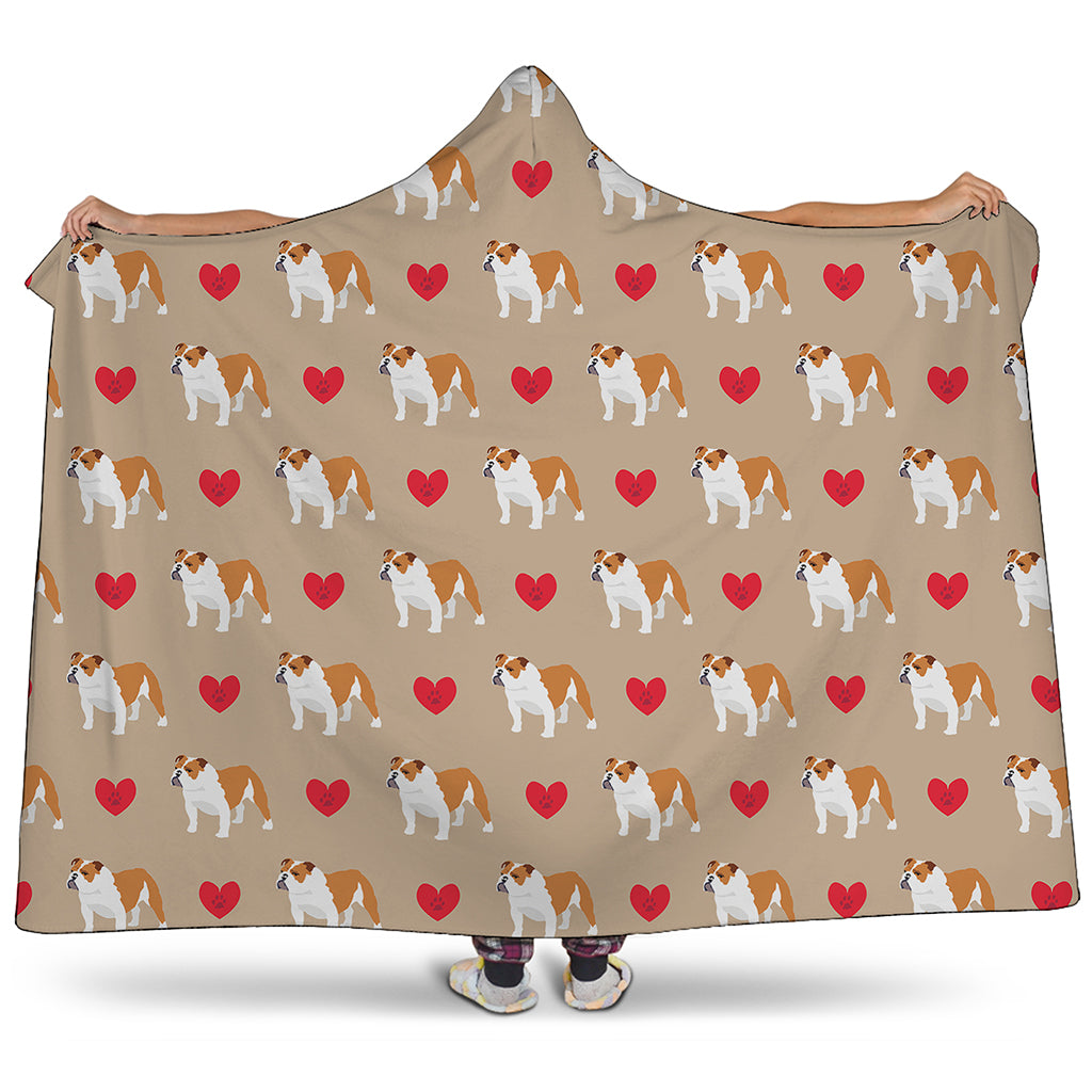 Love English Bulldog Pattern Print Hooded Blanket