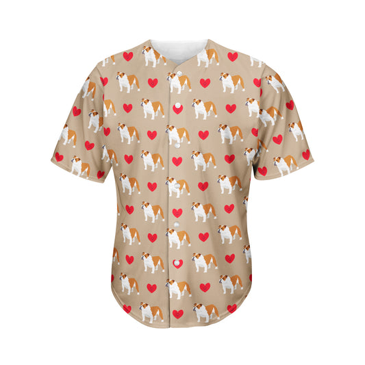 Love English Bulldog Pattern Print Men's Baseball Jersey