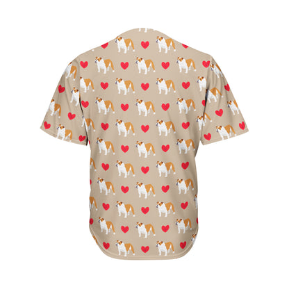 Love English Bulldog Pattern Print Men's Baseball Jersey