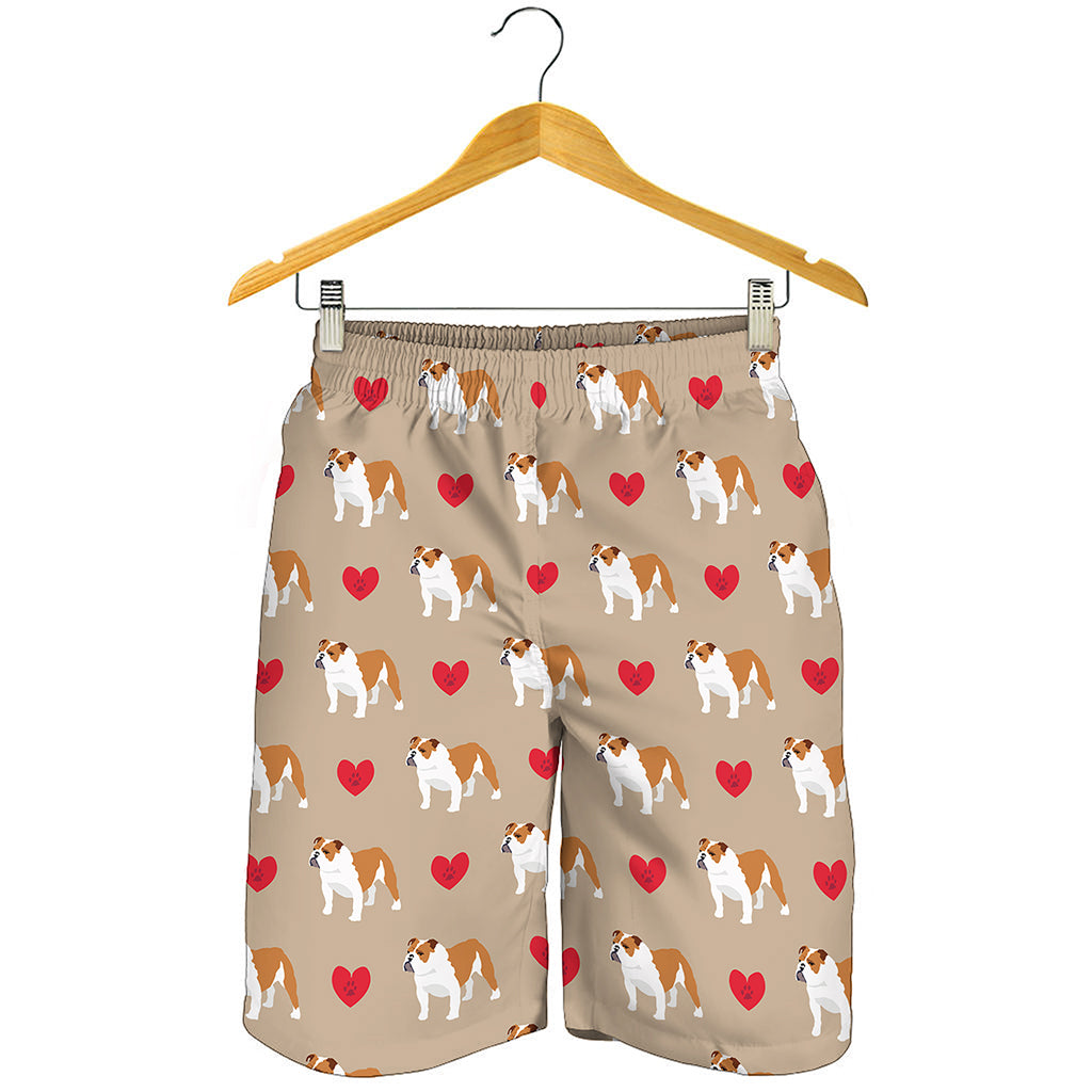 Love English Bulldog Pattern Print Men's Shorts