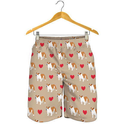 Love English Bulldog Pattern Print Men's Shorts