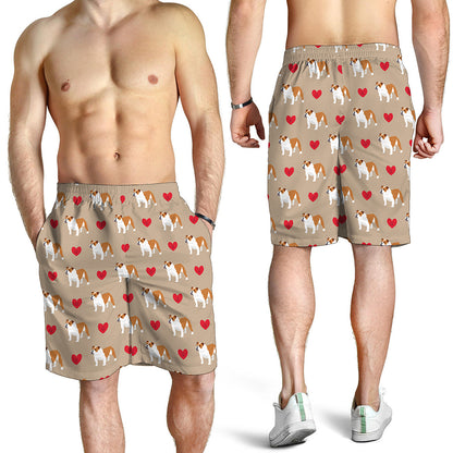 Love English Bulldog Pattern Print Men's Shorts