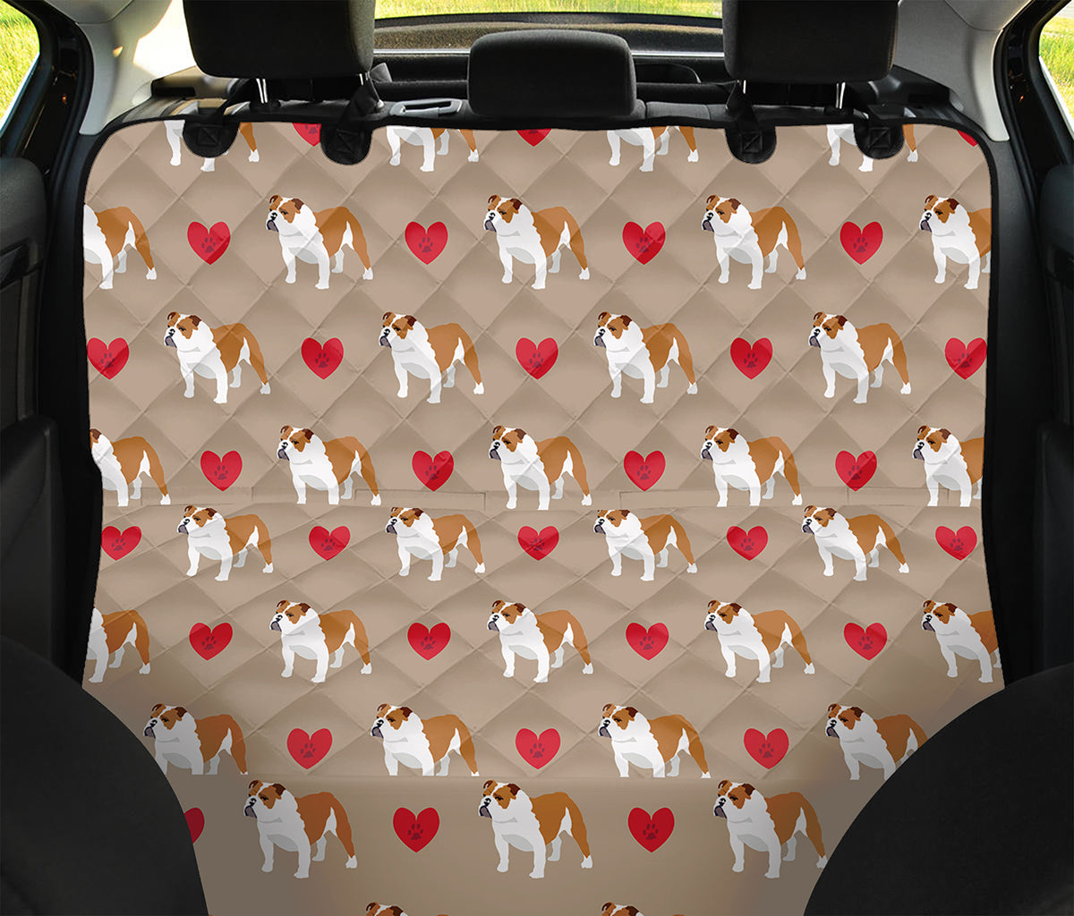 Love English Bulldog Pattern Print Pet Car Back Seat Cover