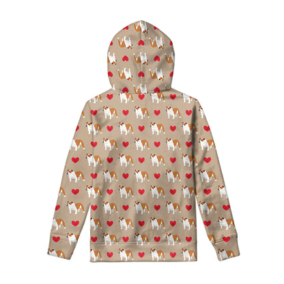 Love English Bulldog Pattern Print Pullover Hoodie