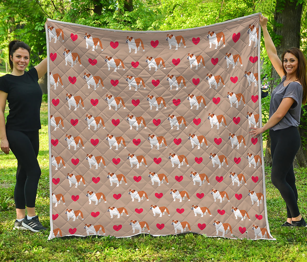Love English Bulldog Pattern Print Quilt