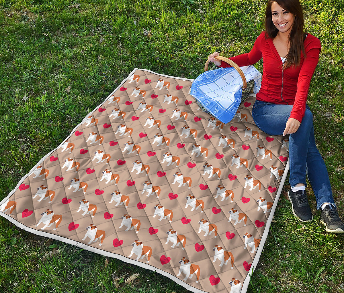 Love English Bulldog Pattern Print Quilt