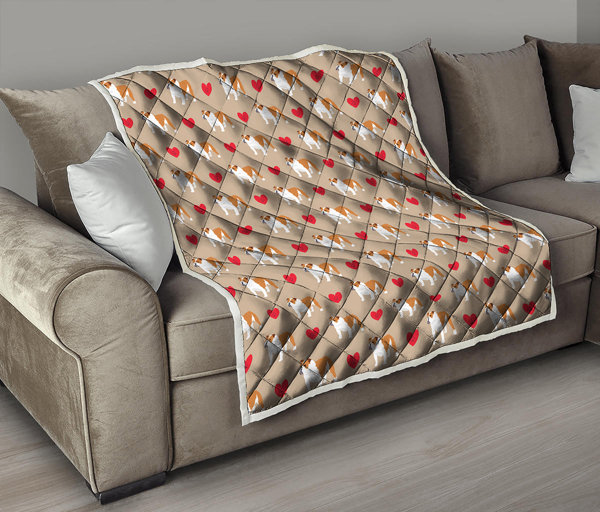 Love English Bulldog Pattern Print Quilt